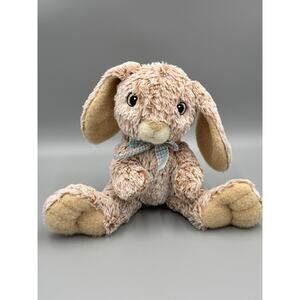 Midwood Brands Brown Frosted Bunny Rabbit Plush W/ Checkered Ribbon Bow 10”